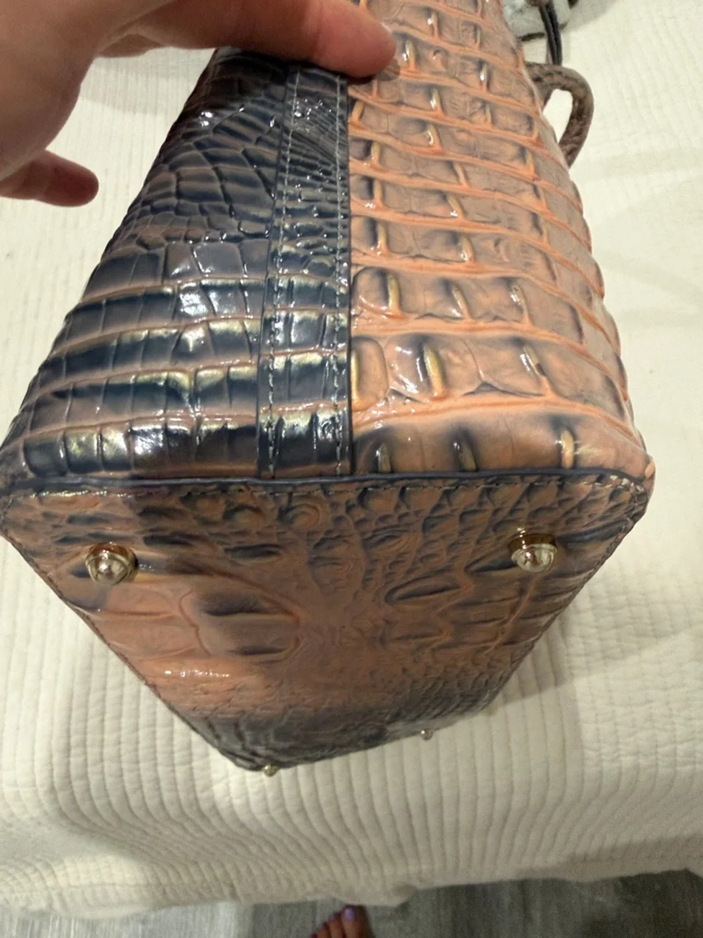 Brahmin Brown and Black Croc-Embossed Satchel - Picture 3 of 4